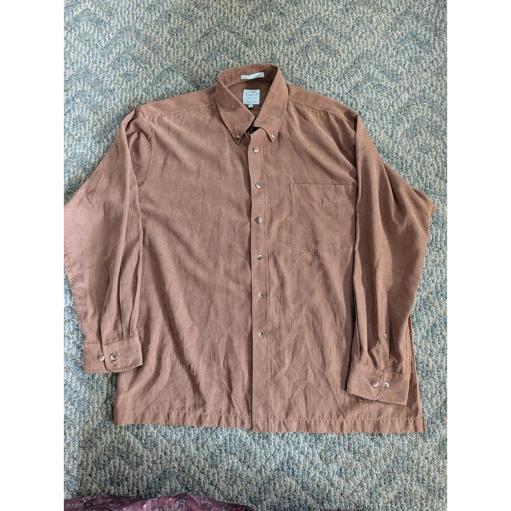 Forsyth of Canada Mens Faux Suede Button Down Shirt Brown Long Sleeve Large L